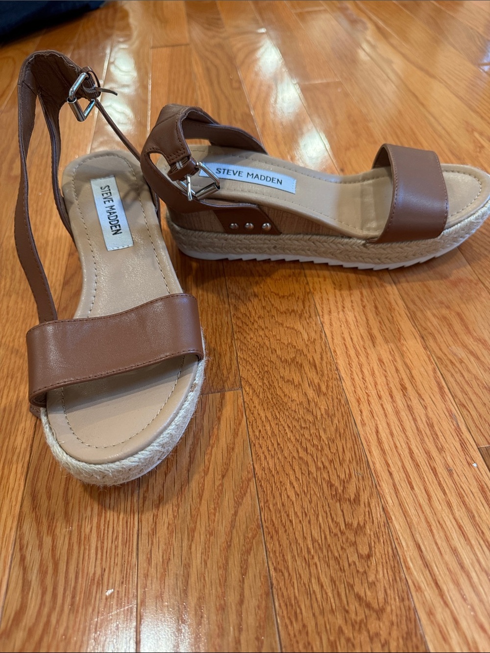 NWOT Steve Madden Tan Brown Espadrille Wedge Sandals
